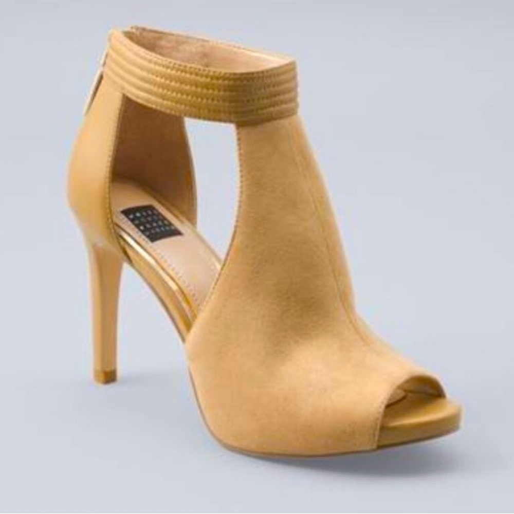 White House Black Market “Adley” Tan Suede Heels Sandals